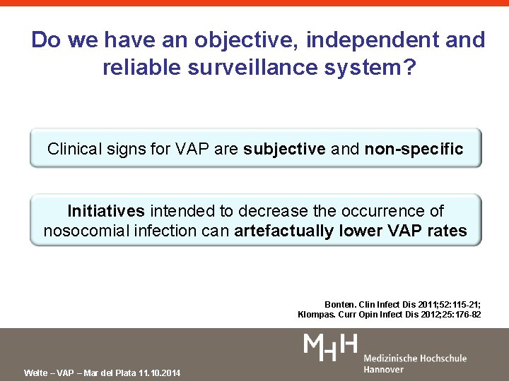 Do we have an objective, independent and reliable surveillance system? Clinical signs for VAP