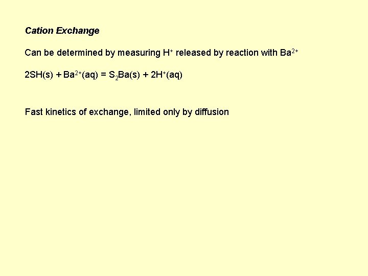 Cation Exchange Can be determined by measuring H+ released by reaction with Ba 2+