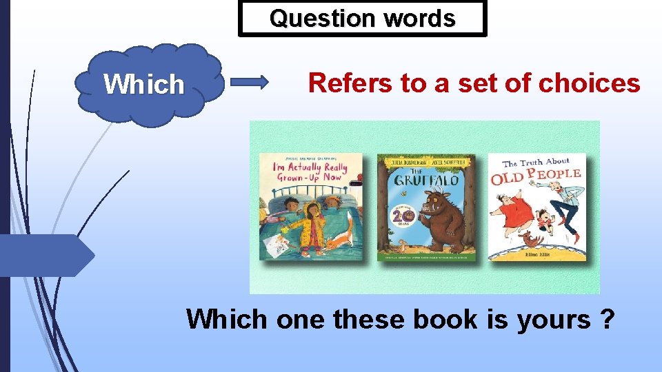 Question words Which Refers to a set of choices Which one these book is