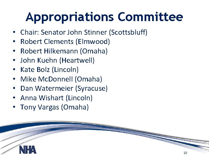 Appropriations Committee • • • Chair: Senator John Stinner (Scottsbluff) Robert Clements (Elmwood) Robert