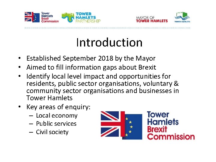 Introduction • Established September 2018 by the Mayor • Aimed to fill information gaps