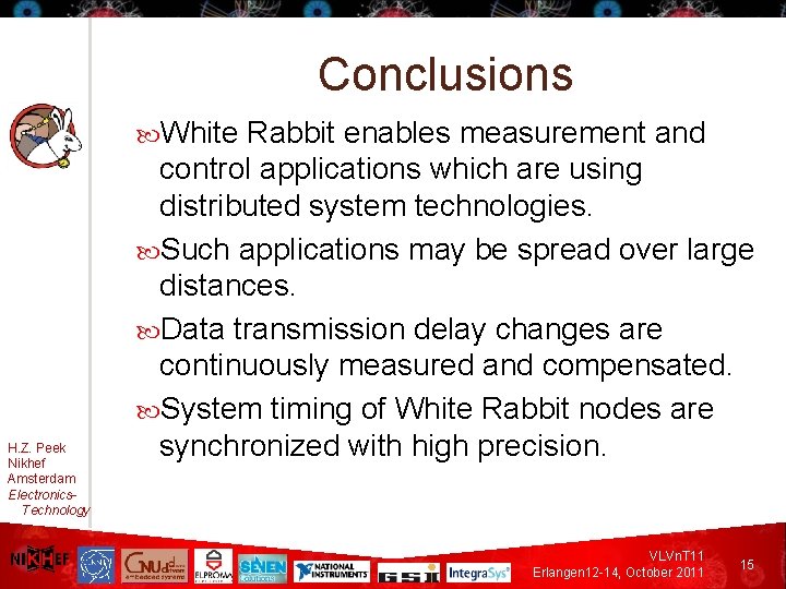 Conclusions White H. Z. Peek Nikhef Amsterdam Electronics. Technology Rabbit enables measurement and control