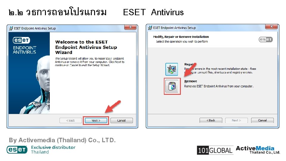 ๒. ๒ วธการถอนโปรแกรม By Activemedia (Thailand) Co. , LTD. ESET Antivirus 