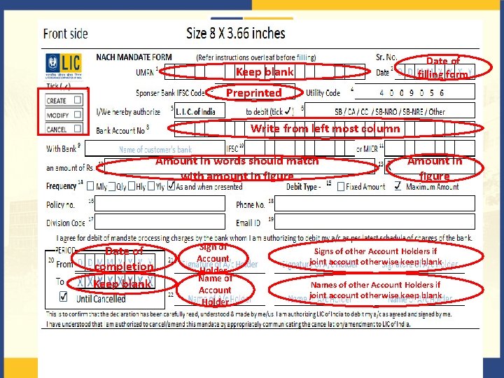 Date of filling form Keep blank Preprinted Write from left most column Amount in
