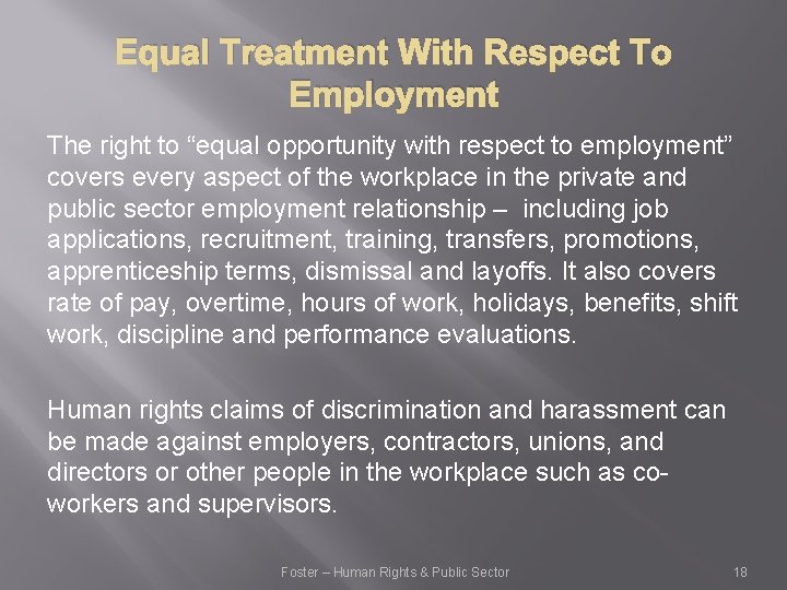 Equal Treatment With Respect To Employment The right to “equal opportunity with respect to