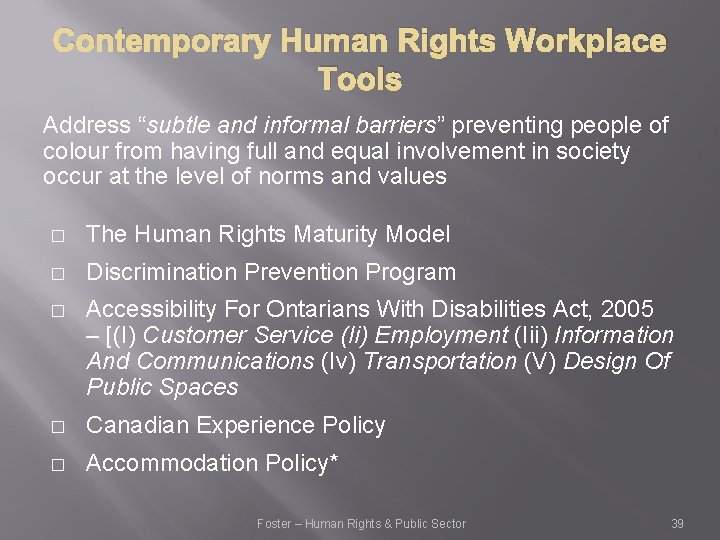 Contemporary Human Rights Workplace Tools Address “subtle and informal barriers” preventing people of colour