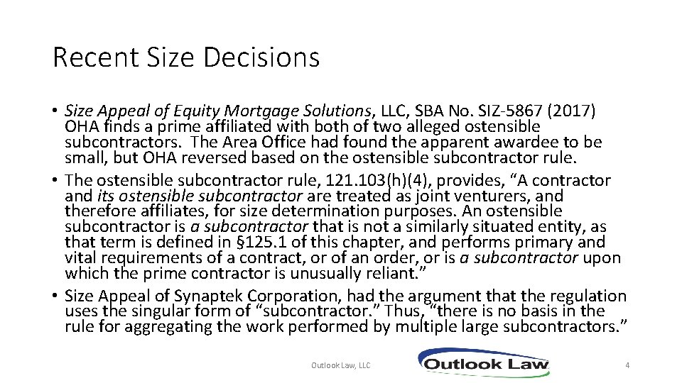 Recent Size Decisions • Size Appeal of Equity Mortgage Solutions, LLC, SBA No. SIZ-5867