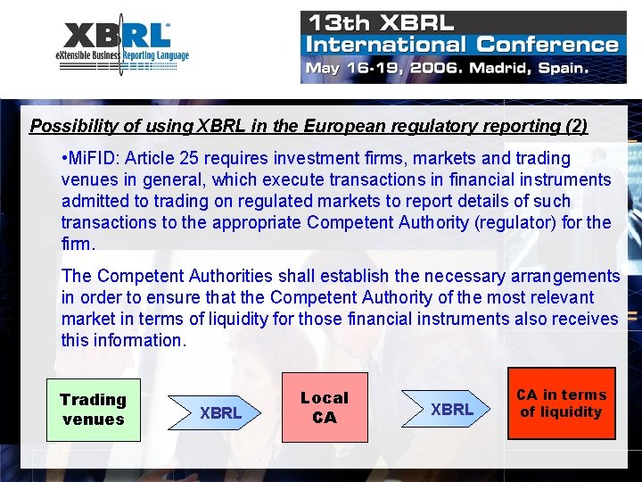 Possibility of using XBRL in the European regulatory reporting (2) • Mi. FID: Article
