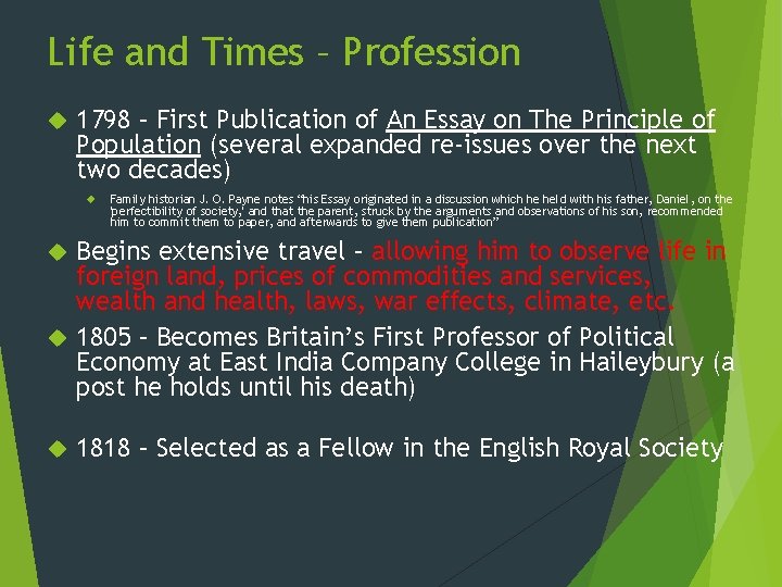 Life and Times – Profession 1798 – First Publication of An Essay on The