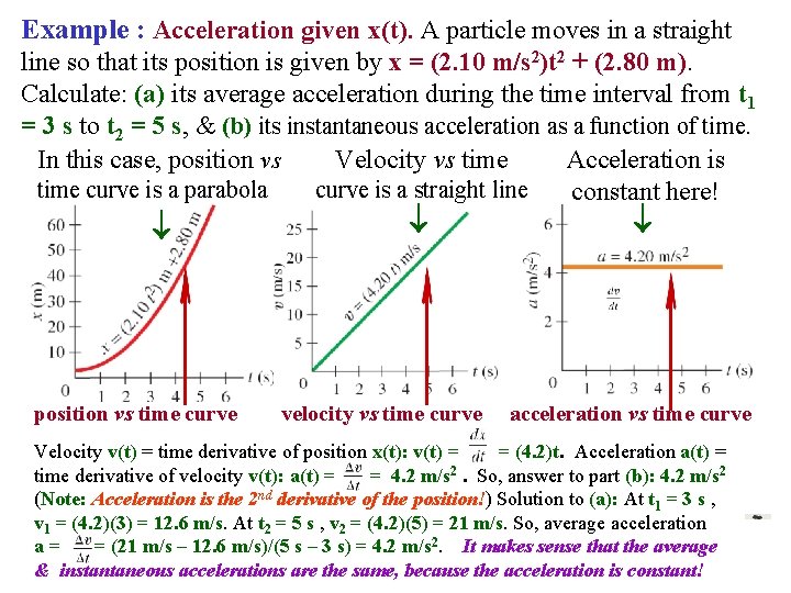 Example : Acceleration given x(t). A particle moves in a straight line so that