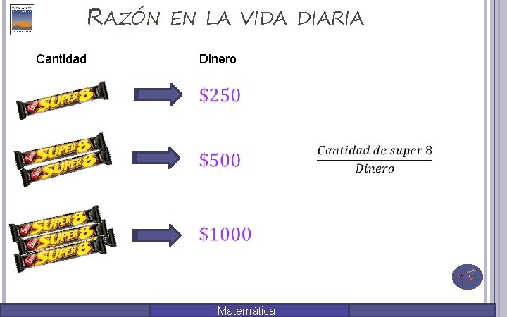 RAZÓN EN LA VIDA DIARIA Cantidad Dinero Matemática 