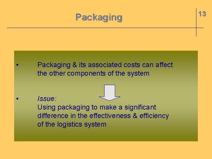 Packaging • Packaging & its associated costs can affect the other components of the