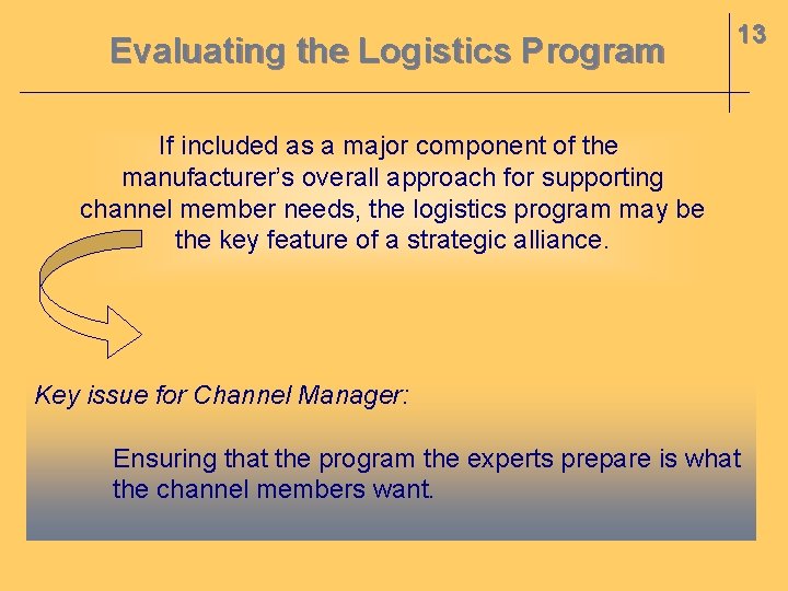 Evaluating the Logistics Program 13 If included as a major component of the manufacturer’s