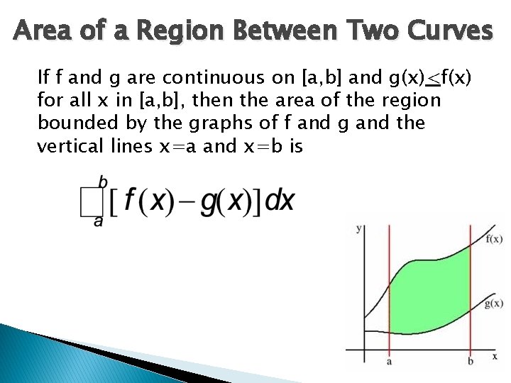 Area of a Region Between Two Curves If f and g are continuous on