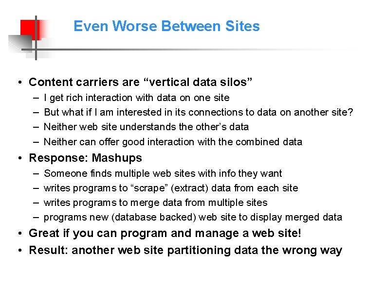 Even Worse Between Sites • Content carriers are “vertical data silos” – – I