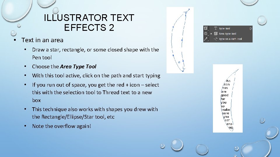 ILLUSTRATOR TEXT EFFECTS 2 • Text in an area • Draw a star, rectangle,