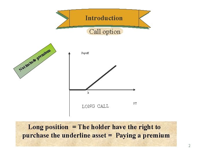 Introduction Call option um t No de clu i rem Payoff p in k