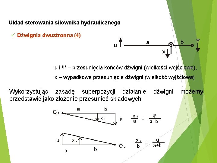 Układ sterowania siłownika hydraulicznego ü Dźwignia dwustronna (4) u a b x u i