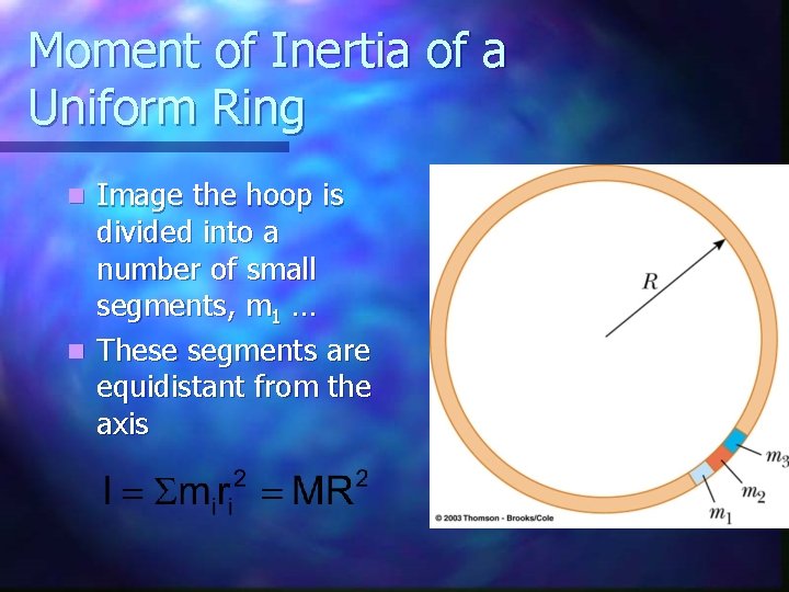 Moment of Inertia of a Uniform Ring Image the hoop is divided into a