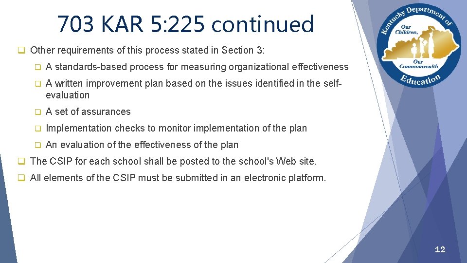 703 KAR 5: 225 continued q Other requirements of this process stated in Section