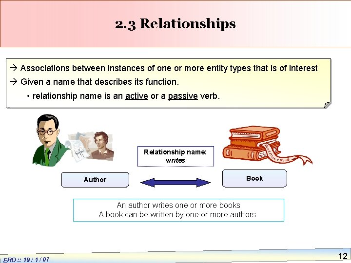 2. 3 Relationships à Associations between instances of one or more entity types that