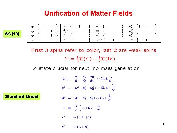 Unification of Matter Fields SO(10) Standard Model 13 