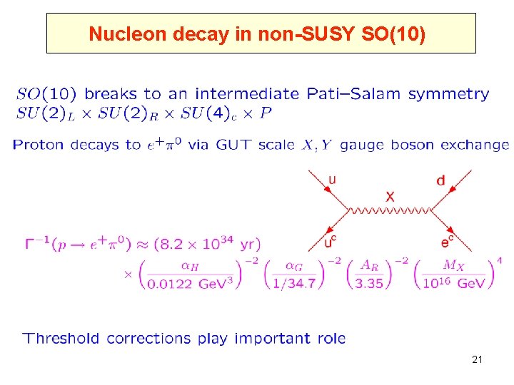 Nucleon decay in non-SUSY SO(10) 21 