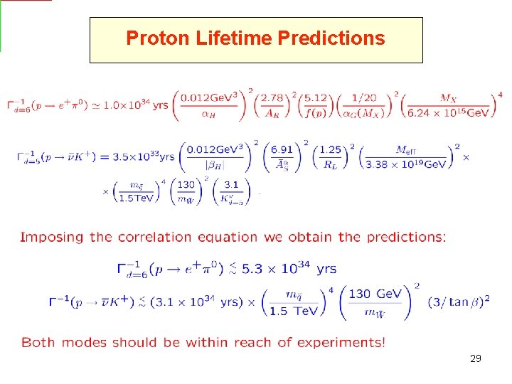 Proton Lifetime Predictions 29 