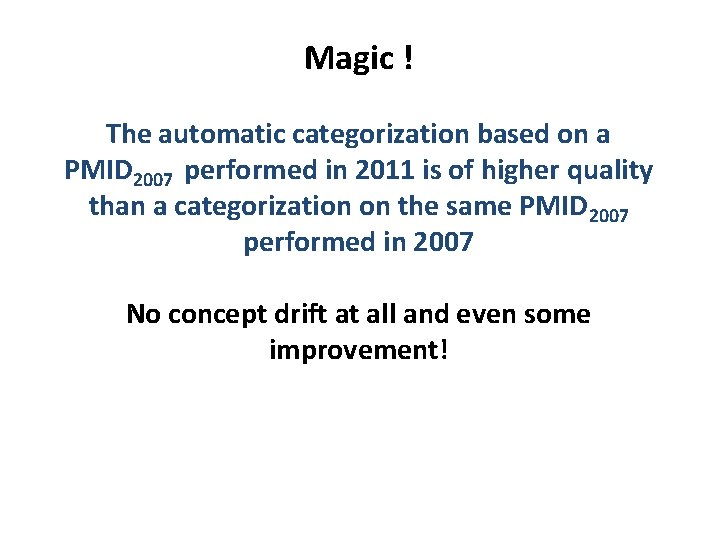 Magic ! The automatic categorization based on a PMID 2007 performed in 2011 is