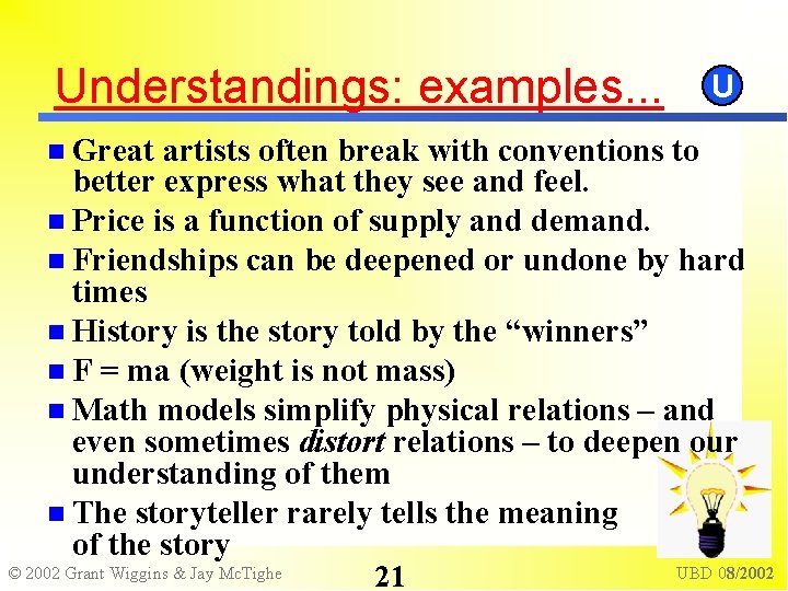 Understandings: examples. . . U Great artists often break with conventions to better express