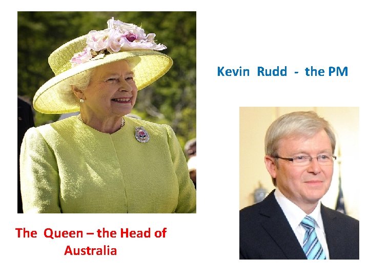 Kevin Rudd - the PM The Queen – the Head of Australia 