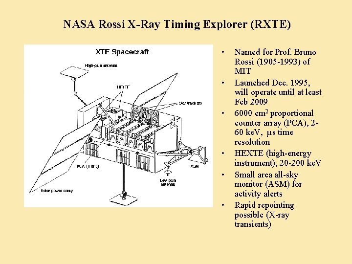 NASA Rossi X-Ray Timing Explorer (RXTE) • • • Named for Prof. Bruno Rossi