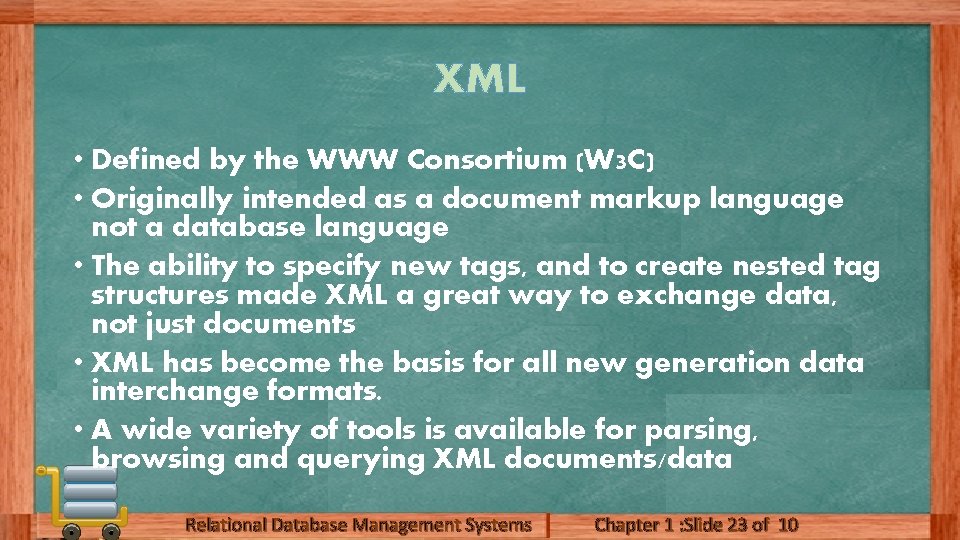 XML • Defined by the WWW Consortium (W 3 C) • Originally intended as