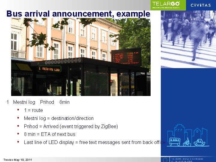 Bus arrival announcement, example 1 Mestni log • • • Prihod 8 min 1