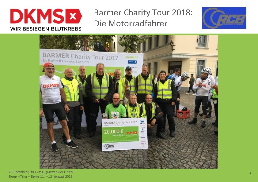 Barmer Charity Tour 2018: Die Motorradfahrer 75 Radfahrer, 380 km zugunsten der DKMS Bonn