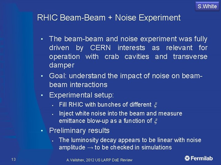 S. White RHIC Beam-Beam + Noise Experiment The beam-beam and noise experiment was fully