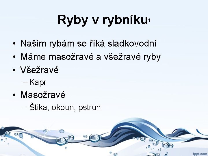 Ryby v rybníku 1 • Našim rybám se říká sladkovodní • Máme masožravé a