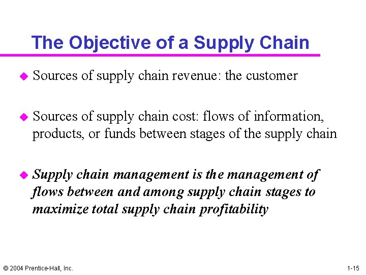 The Objective of a Supply Chain u Sources of supply chain revenue: the customer