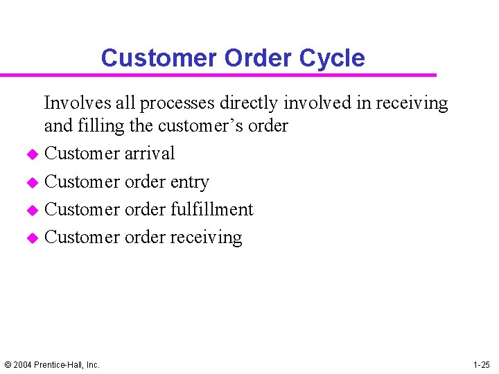 Customer Order Cycle u u Involves all processes directly involved in receiving and filling