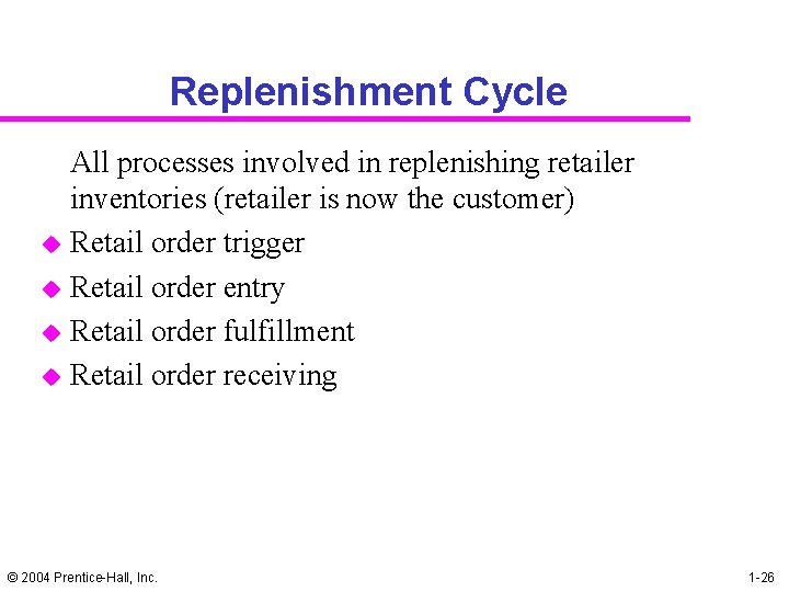Replenishment Cycle u u All processes involved in replenishing retailer inventories (retailer is now