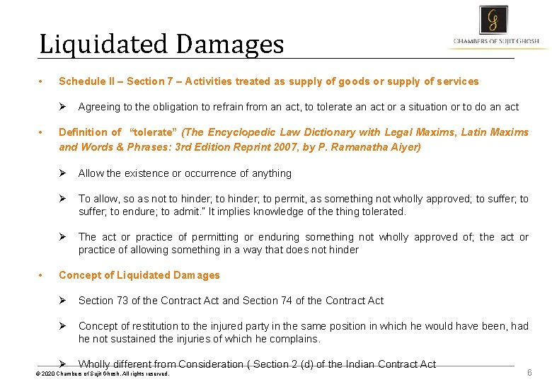 Liquidated Damages • Schedule II – Section 7 – Activities treated as supply of