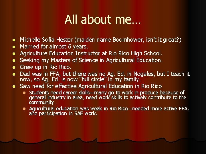 All about me… Michelle Sofia Hester (maiden name Boomhower, isn’t it great? ) Married