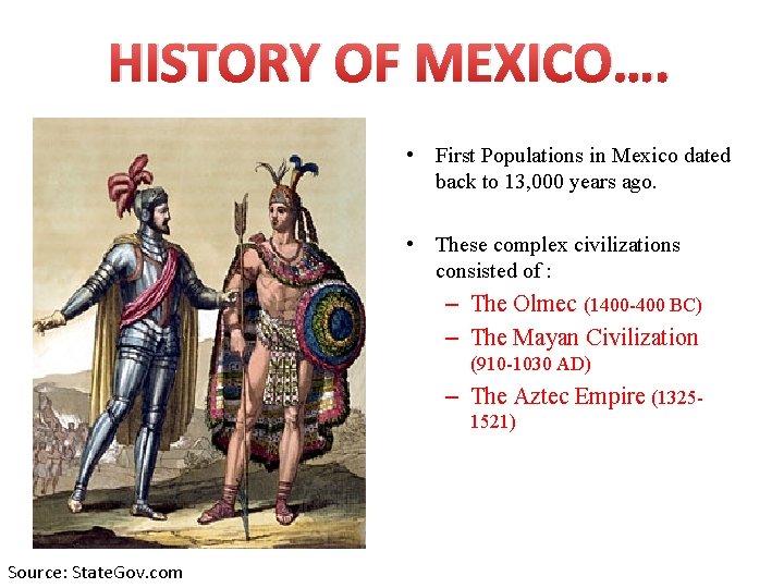 HISTORY OF MEXICO…. • First Populations in Mexico dated back to 13, 000 years