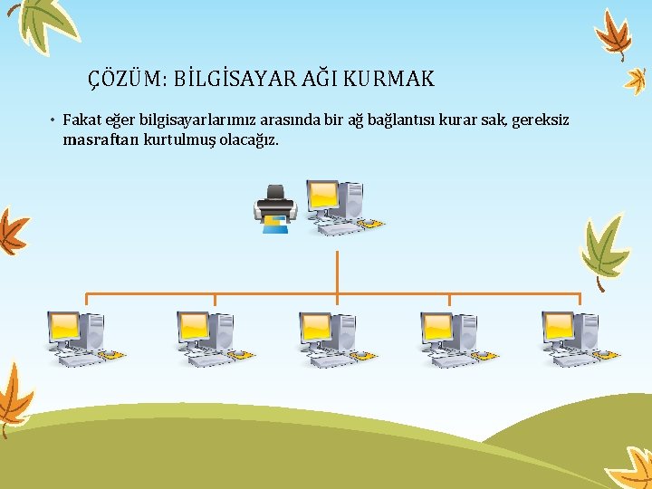 ÇÖZÜM: BİLGİSAYAR AĞI KURMAK • Fakat eğer bilgisayarlarımız arasında bir ağ bağlantısı kurar sak,