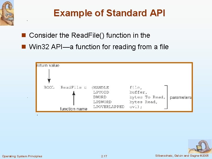 Example of Standard API n Consider the Read. File() function in the n Win