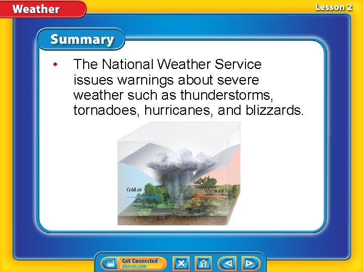  • The National Weather Service issues warnings about severe weather such as thunderstorms,