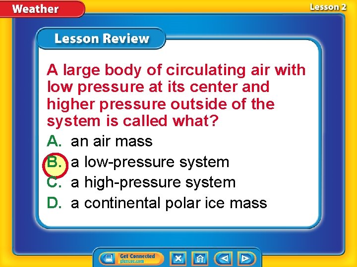 A large body of circulating air with low pressure at its center and higher