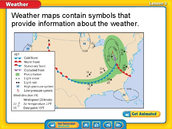 Weather maps contain symbols that provide information about the weather. 