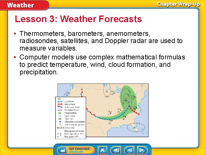 Lesson 3: Weather Forecasts • Thermometers, barometers, anemometers, radiosondes, satellites, and Doppler radar are