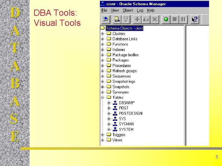 D A T A B A S E DBA Tools: Visual Tools 5 